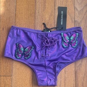 Dolls Kill Purple Butterfly Embroidered Shorts